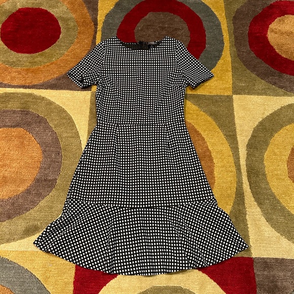 Aqua Plaid Gingham Print Black and White Short Sleeve Ruffle Dress Size Medium - Picture 1 of 8